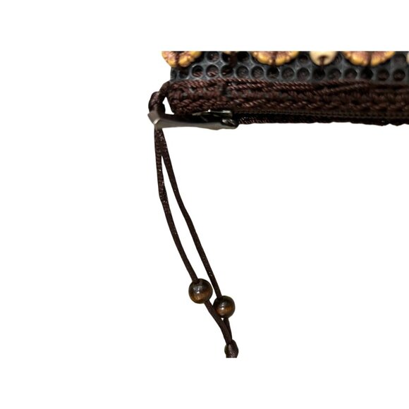 Handcrafted Panama Beaded Wooden Crossbody Bag With Floral Design & Zipper‎ - Picture 8 of 12